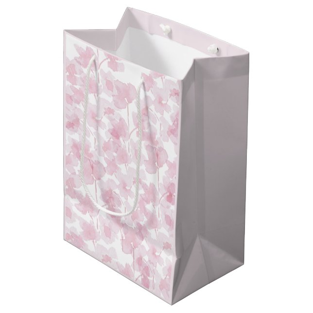 Elegant Cherry Blossom Watercolor Hand-painted Medium Gift Bag (Front Angled)