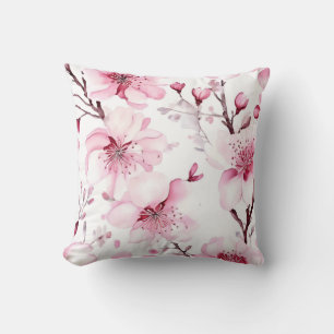 Elegant Cherry Blossom Watercolor Pattern Throw Pillow