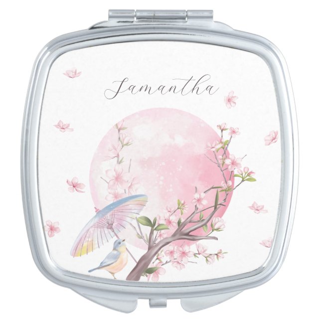 Elegant Cherry Blossom Wedding Bridal Shower Compact Mirror (Front)