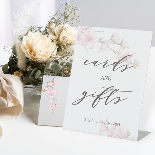 Elegant Cherry Blossom Wedding Cards and Gifts Pedestal Sign