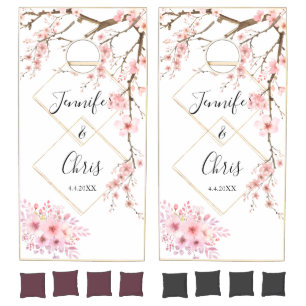 Elegant Cherry Blossom Wedding Cornhole Set