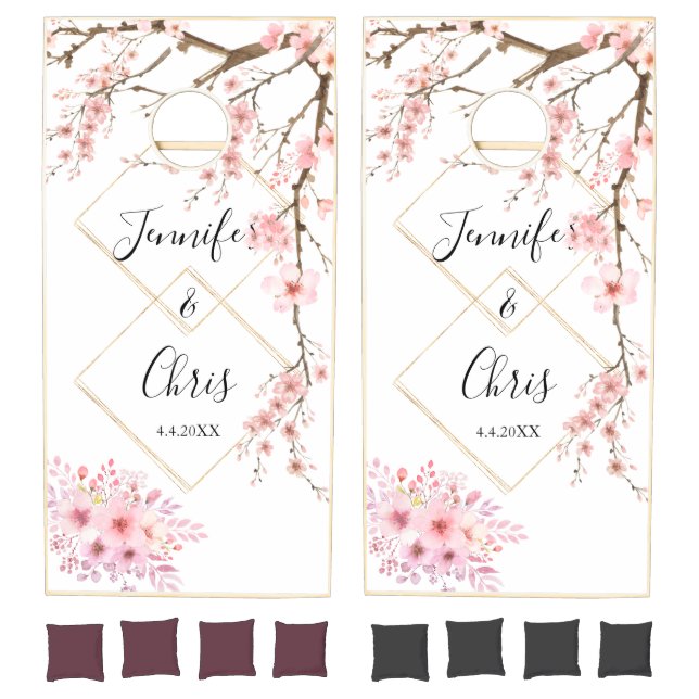 Elegant Cherry Blossom Wedding Cornhole Set (Set)