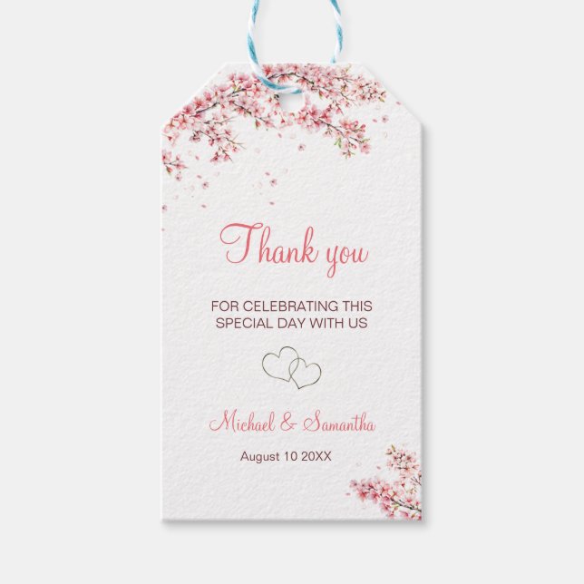 Elegant Cherry Blossom Wedding Gift Tags (Front)