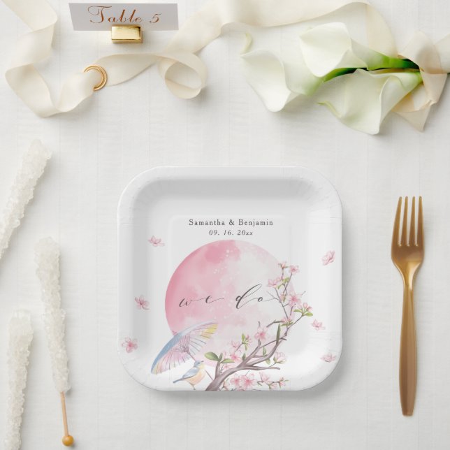 Elegant Cherry Blossom Wedding Paper Plates (Wedding)