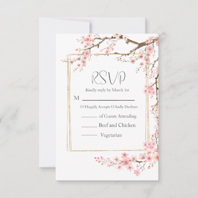 Elegant Cherry Blossom Wedding RSVP Card (Front)