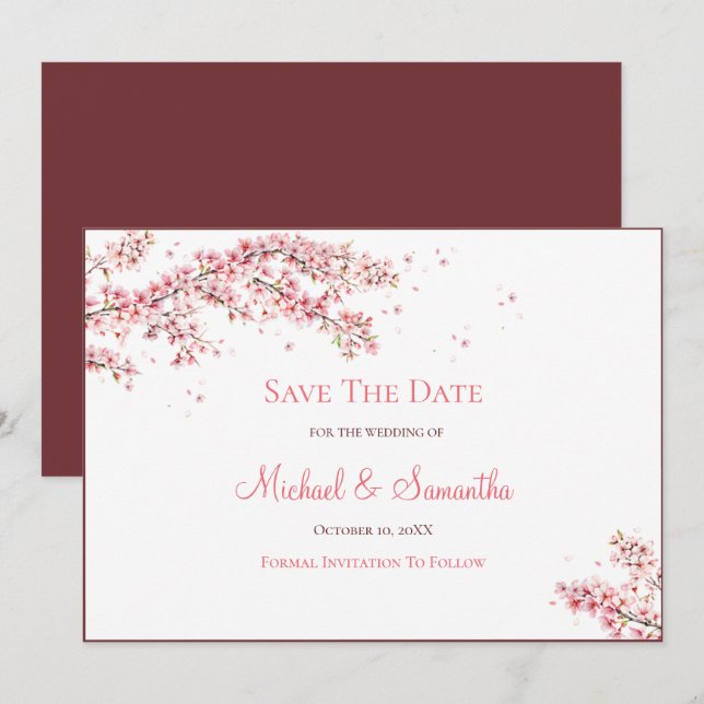 Elegant Cherry Blossom Wedding Save The Date (Front/Back)