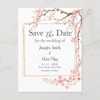 Elegant Cherry Blossom Wedding Save the Date Postcard