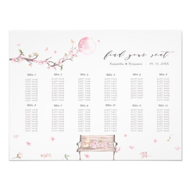 Elegant Cherry Blossom Wedding Seating Chart Poste Photo Print (Front)