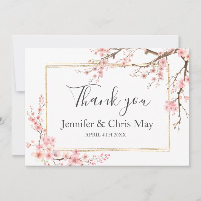 Elegant Cherry Blossom Wedding Thank You Card (Front)