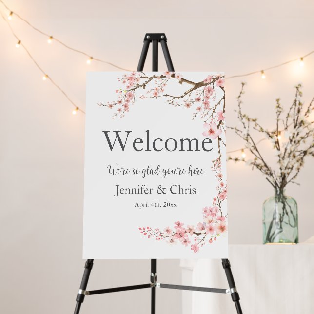 Elegant Cherry Blossom Wedding Welcome Foam Board (In Situ (Stand))