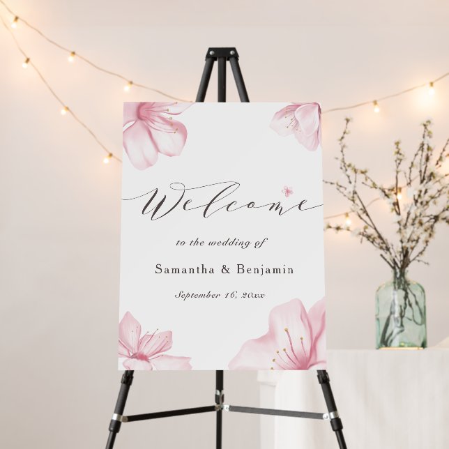 Elegant Cherry Blossom Wedding Welcome Sign (In Situ (Stand))
