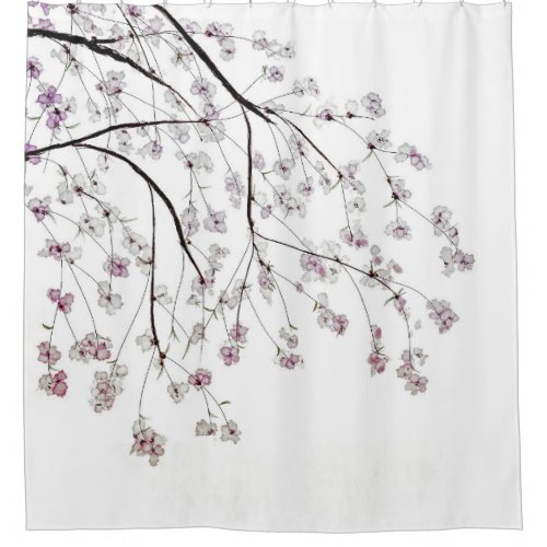 Elegant Cherry Blossom White Shower Curtain