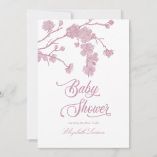 Elegant Cherry Blossoms Baby Shower White Invitation