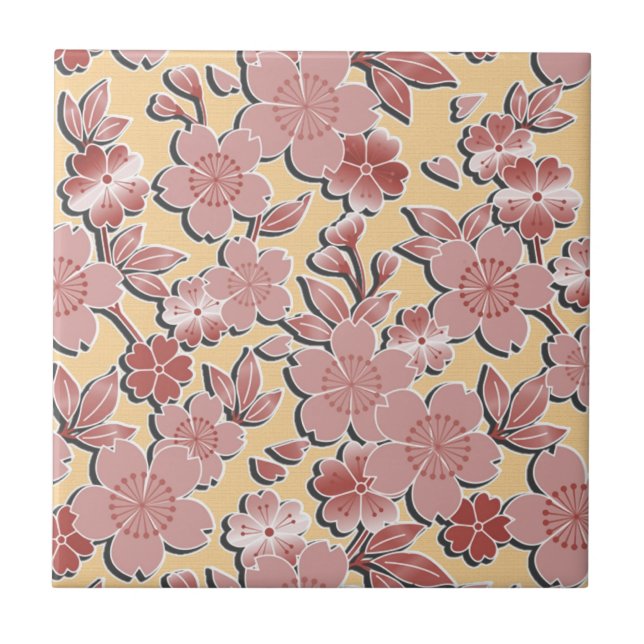 Elegant cherry blossoms ceramic tile (Front)