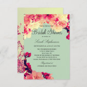 Elegant Cherry Blossoms on Rustic Teal Invitation (Front/Back)