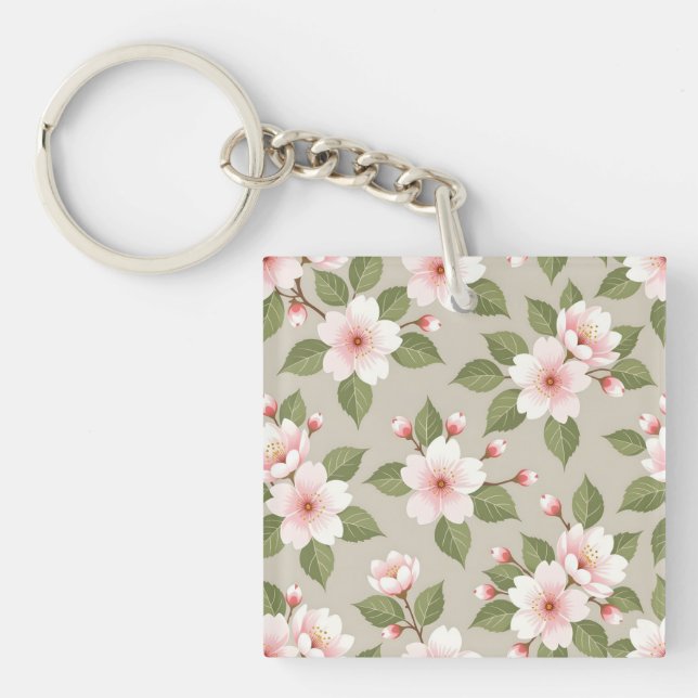 Elegant cherry blossoms seamless pattern keychain (Front)