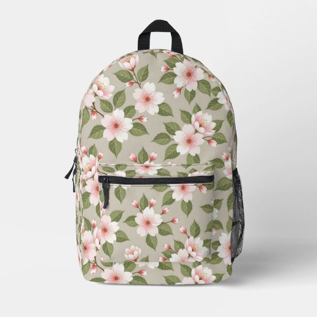 Elegant cherry blossoms seamless pattern printed backpack (Front)