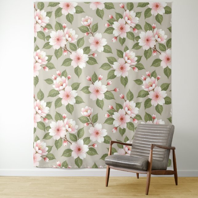 Elegant cherry blossoms seamless pattern tapestry (In Situ)