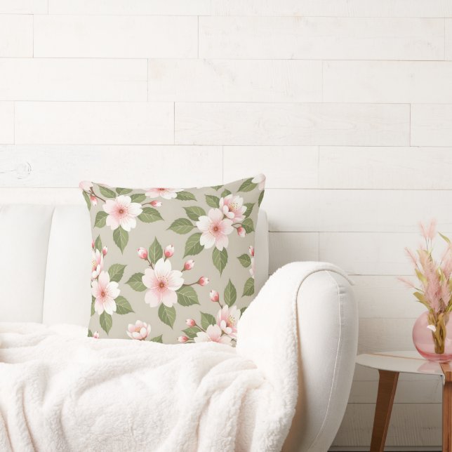 Elegant cherry blossoms seamless pattern throw pillow (Couch)