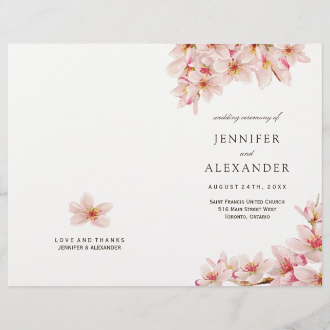 Elegant Cherry Blossoms Wedding Programs (Front)