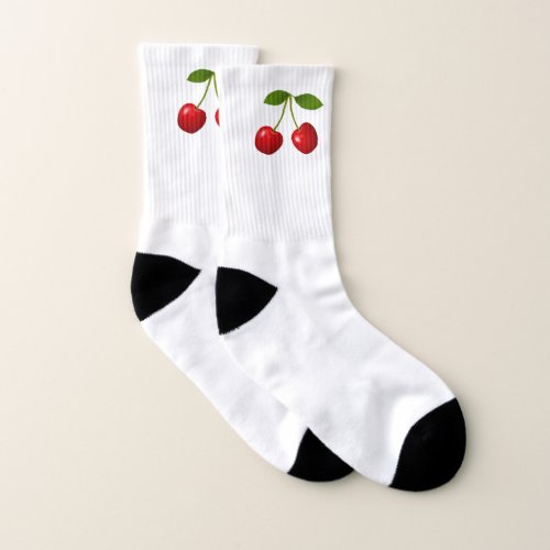Elegant Cherry Fruits on White Socks