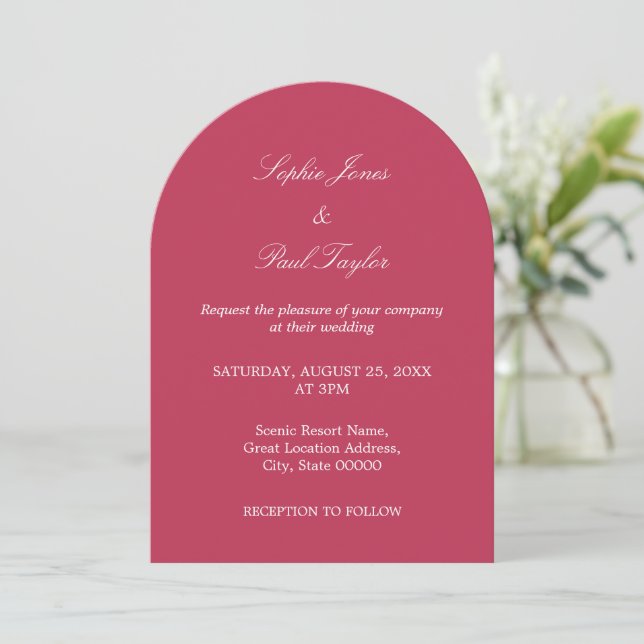 Elegant Cherry Magenta Arch Wedding Invitation (Standing Front)