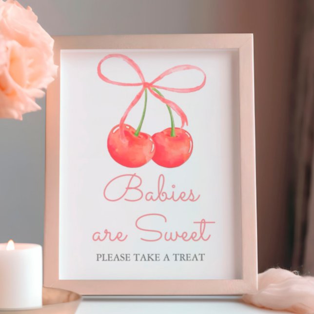 Elegant Cherry Pink Ribbon Babies are Sweet Poster (Creator Uploaded)