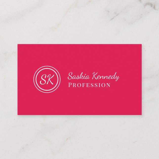 Elegant Cherry Red Script Professional Monogram Business Card (Front)