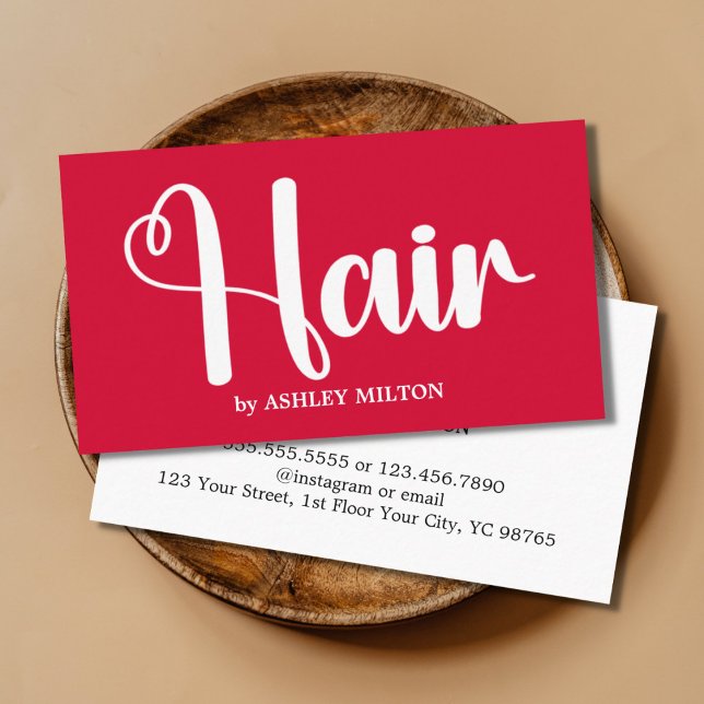 Elegant Cherry Red White Bold Hair Salon Business Card (Creator Uploaded)