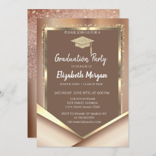 Elegant Chesnut Glitter Diamonds Graduation Invitation