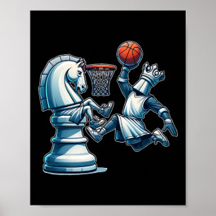 Elegant Chess Board King Sketll Game Poster