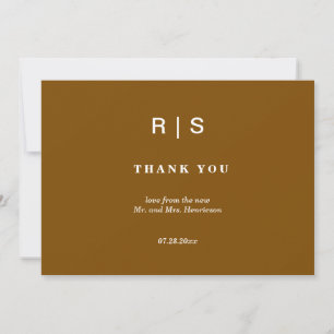 Elegant Chestnut Brown Monogram Wedding Thank You  Card