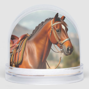 Elegant Chestnut Horse in Saddle Snow Globe