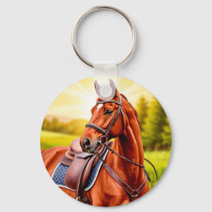 Elegant Chestnut Horse with Saddle Keychain