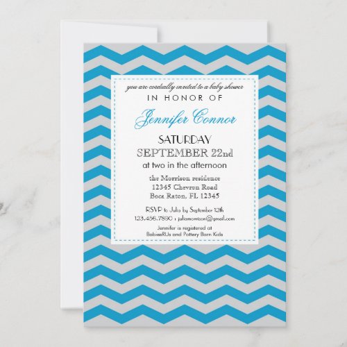 Elegant Chevron Baby Shower Blue Invitation
