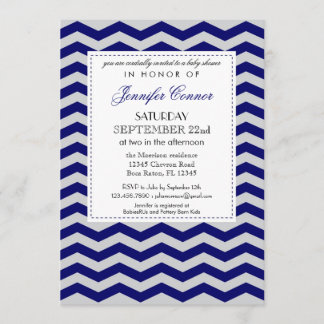 Elegant Chevron Baby Shower Navy Blue Invitation