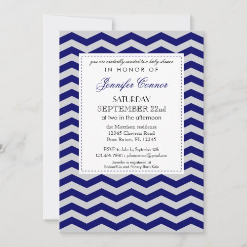 Elegant Chevron Baby Shower Navy Blue Invitation