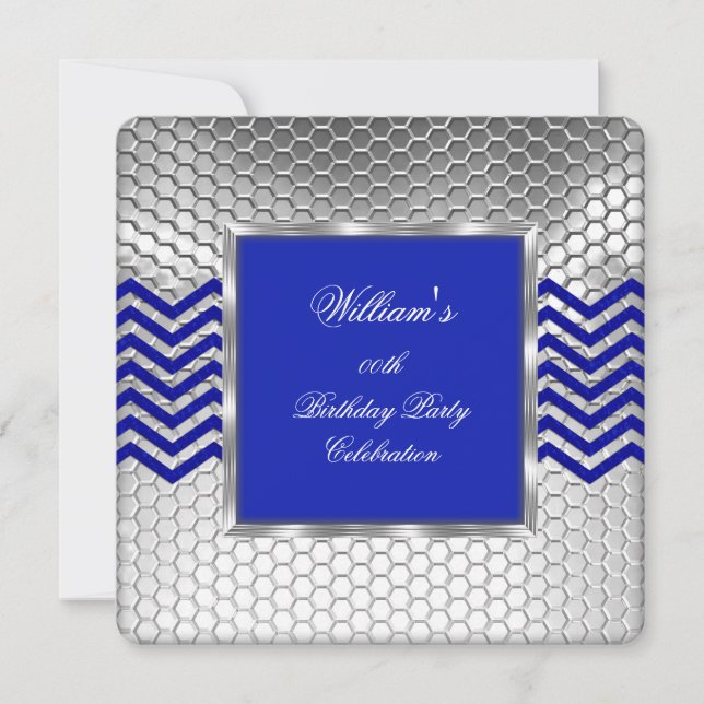 Elegant Chevron Blue Silver Birthday Party Mens 2 Invitation (Front)