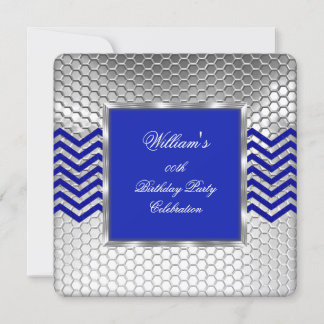 Elegant Chevron Blue Silver Birthday Party Mens 2 Invitation
