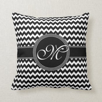 Elegant Chevron Chic Black And White Monogram Throw Pillow by VillageDesign at Zazzle