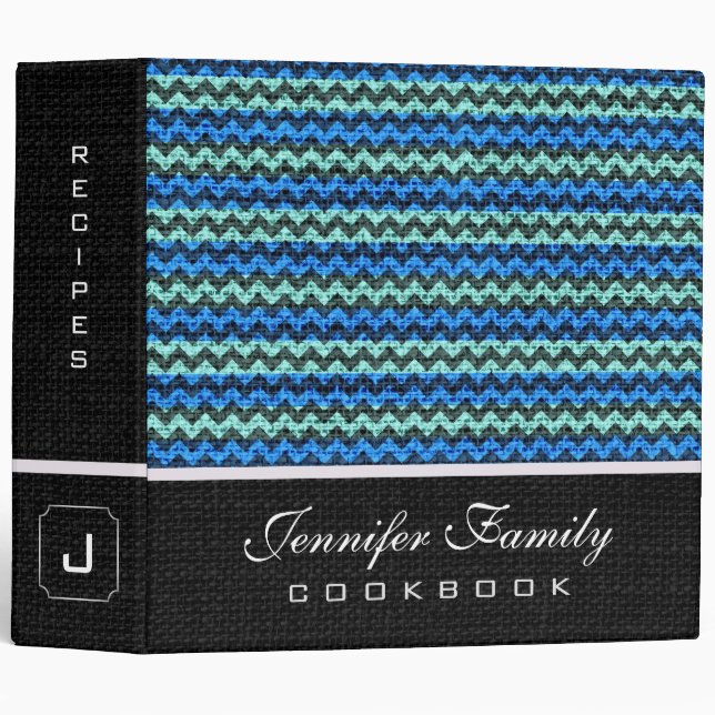 Elegant Chevron Family Recipes Burlap Look #5 3 Ring Binder (Front/Spine)