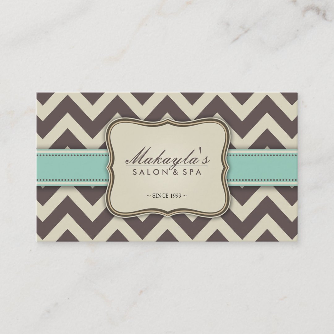 Elegant Chevron Modern Brown, Green and Beige Business Card | Zazzle