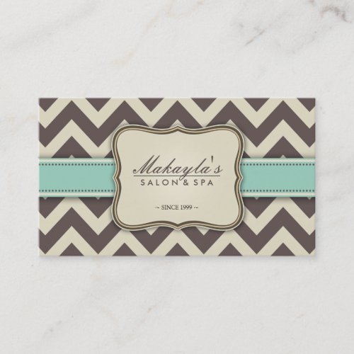 Elegant Chevron Modern Brown, Green and Beige Business Card Template