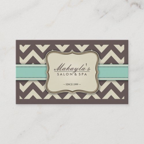 Elegant Chevron Modern Brown, Green and Beige Business Cards