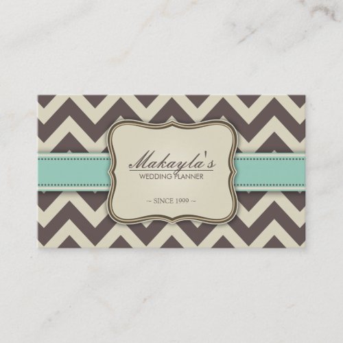 Elegant Chevron Modern Brown Green and Beige Business Card