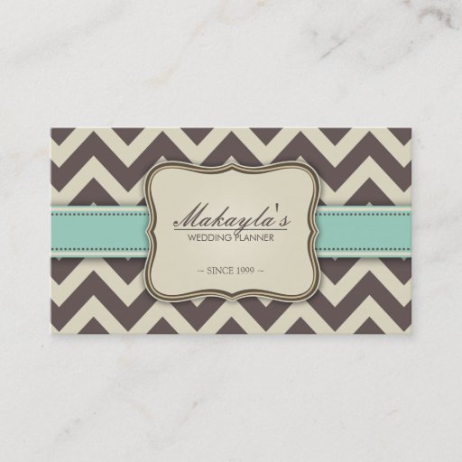 Customizable Elegant Chevron Modern Brown, Green and Beige Business Card Template