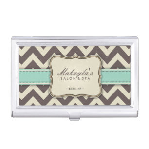 Elegant Chevron Modern Brown, Green and Beige Case For Business Cards