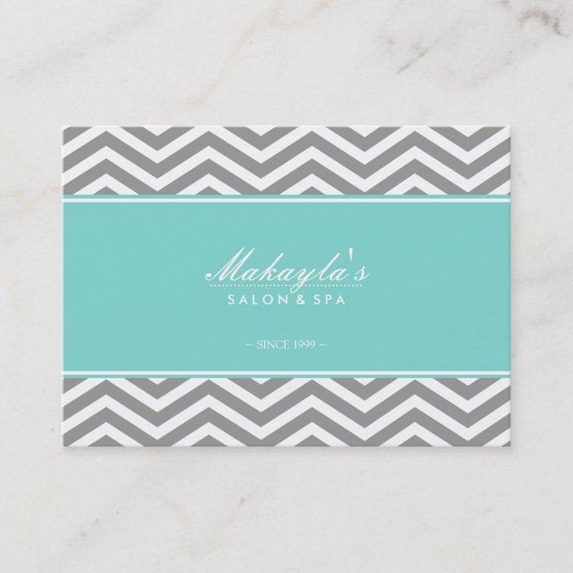 Elegant Chevron Modern Gray & White with Teal blue Business Card (Front)