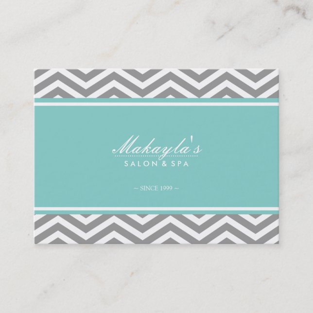Elegant Chevron Modern Gray & White with tif blue Business Card (Front)