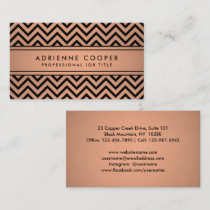 Elegant Chevron Patter Copper Faux Foil and Black Business Card